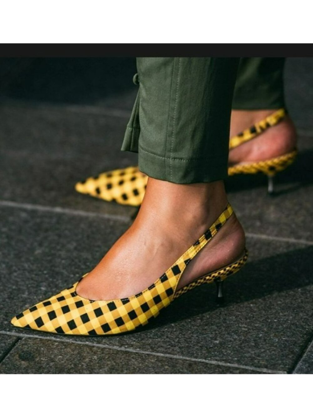 ZARA Women's Yellow/Black Gingham Slingback Pointed Toe Sandals Size 39 - Picture 3 of 11